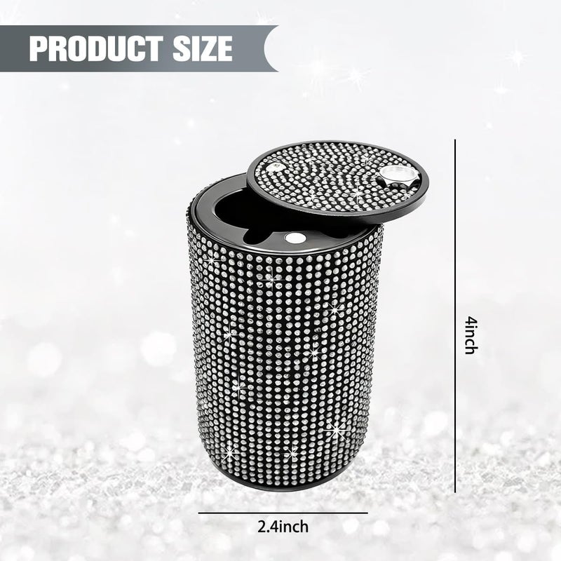 FALVFUN Bling Car Ashtray, Rhinestones Smokeless Smell Proof Vehicle Cup Holder Ash Tray with Lid, Sparkling Diamond Portable Automotive Interior Ashtray, Universal for SUV RV Truck (White) - Image 1